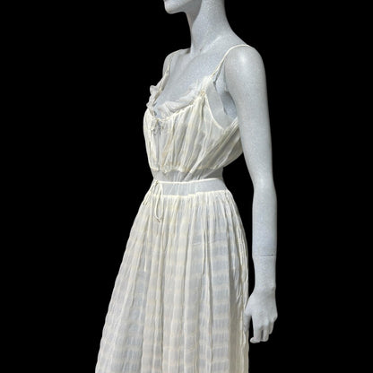 IRIS vintage 1930s Nightgown slip dress, ethereal white sheer waffled nylon lingerie dress