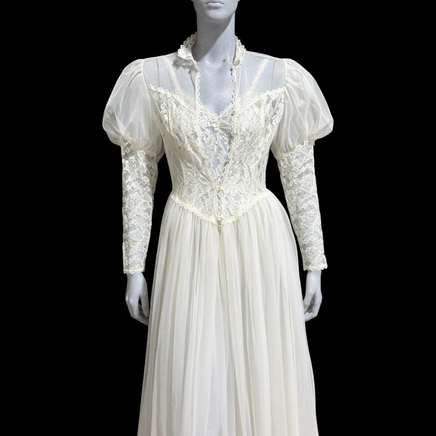 HENSON Kickernick vintage 1950s peignoir slip dress set, frothy white lacy nylon bridal nightgown robe set, THOSE SLEEVES