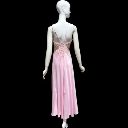 TERESA vintage Y2K nightgown robe set, Made in Italy, sheer pink lace sheath slip dress and peignoir set