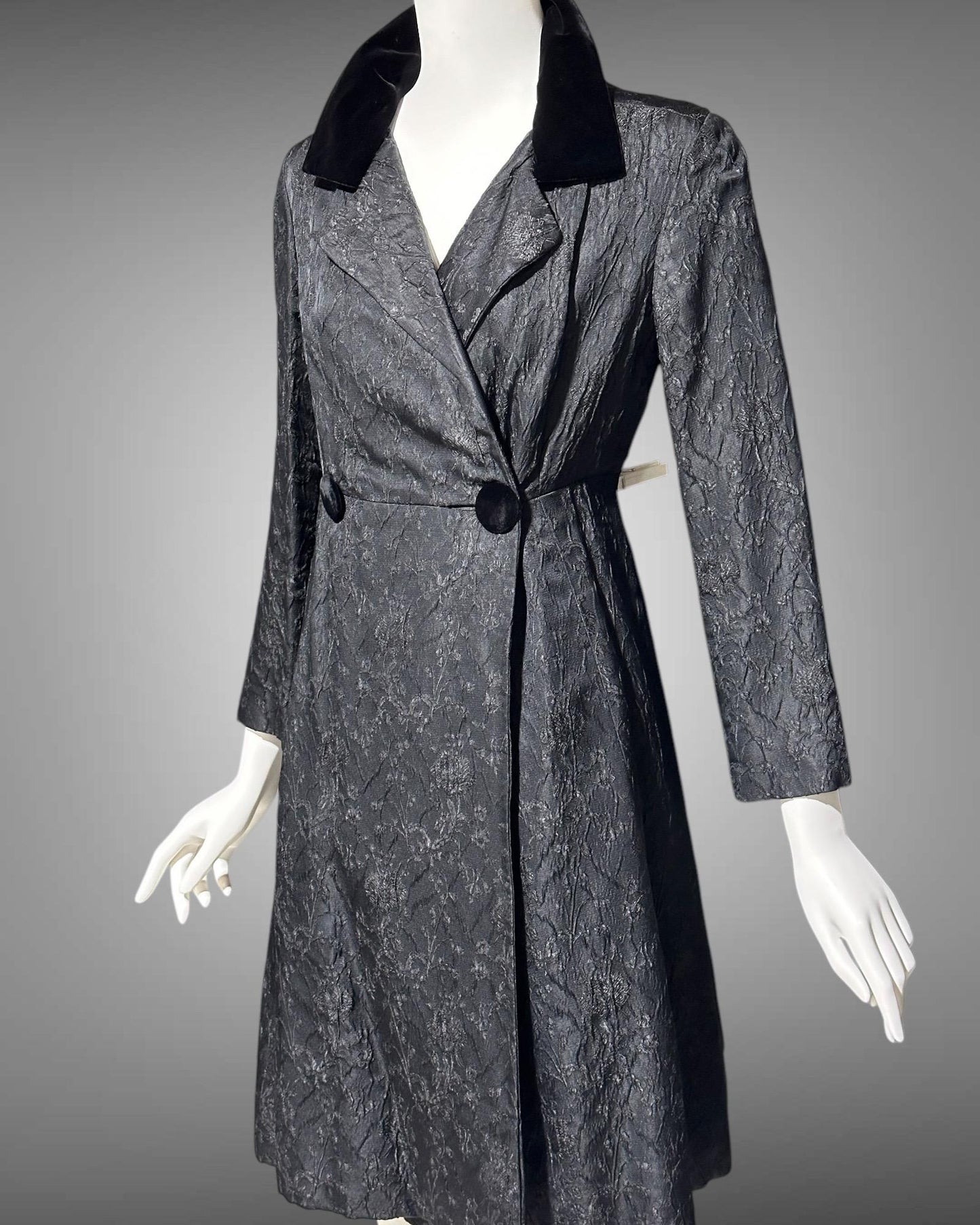 LOUIS FERAUD vintage 1960s mod evening coat, short opera coat, Black Damask jacket