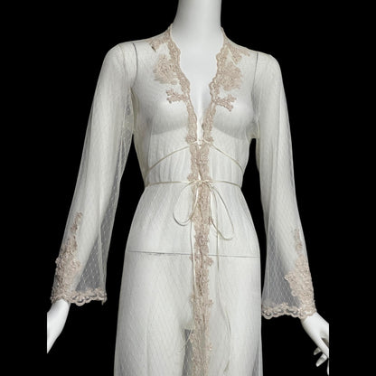 JONQUIL Diane Samandi dressing gown, Bergdorf Goodman 1990s see through feather weight bridal Robe