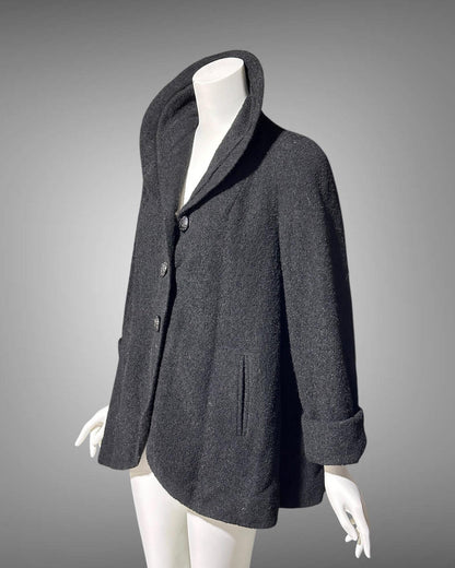 1940s vintage evening swing coat, black nubby wool jacket