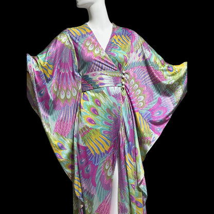 FREDERICK'S of HOLLYWOOD vintage 1970s caftan dress, psychedelic nylon Op Art kaftan House Dress