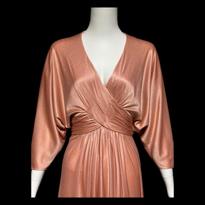 ESTEVEZ vintage 1970s evening dress, peachy copper jersey knit Goddess hostess dress