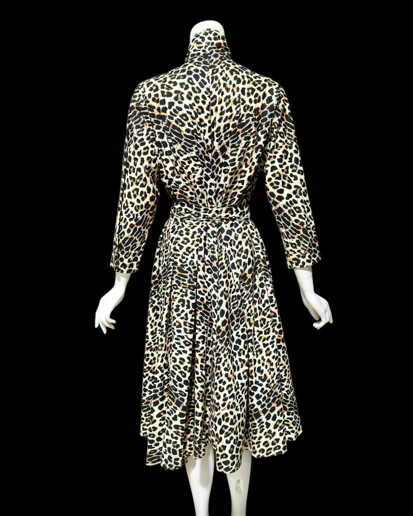 MAXAN vintage 1950s evening swing coat, cotton animal print duster cocktail wrap dress