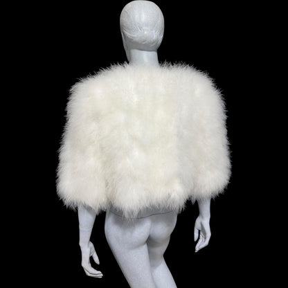 1980s Vintage Marabou Feather Cropped Jacket: Snowy White Bridal Wedding Evening Topper