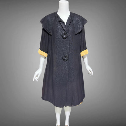 1930s vintage evening swing coat, black swing opera coat duster with satin lining