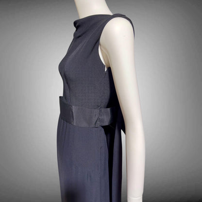 CAMEO vintage 1960s evening dress gown, black formal dress, backless watteau back