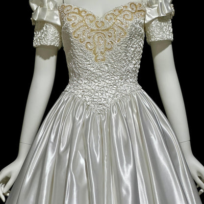 MIKE BENET, vintage 1980s evening dress, shiny white satin sequins prom wedding ball gown