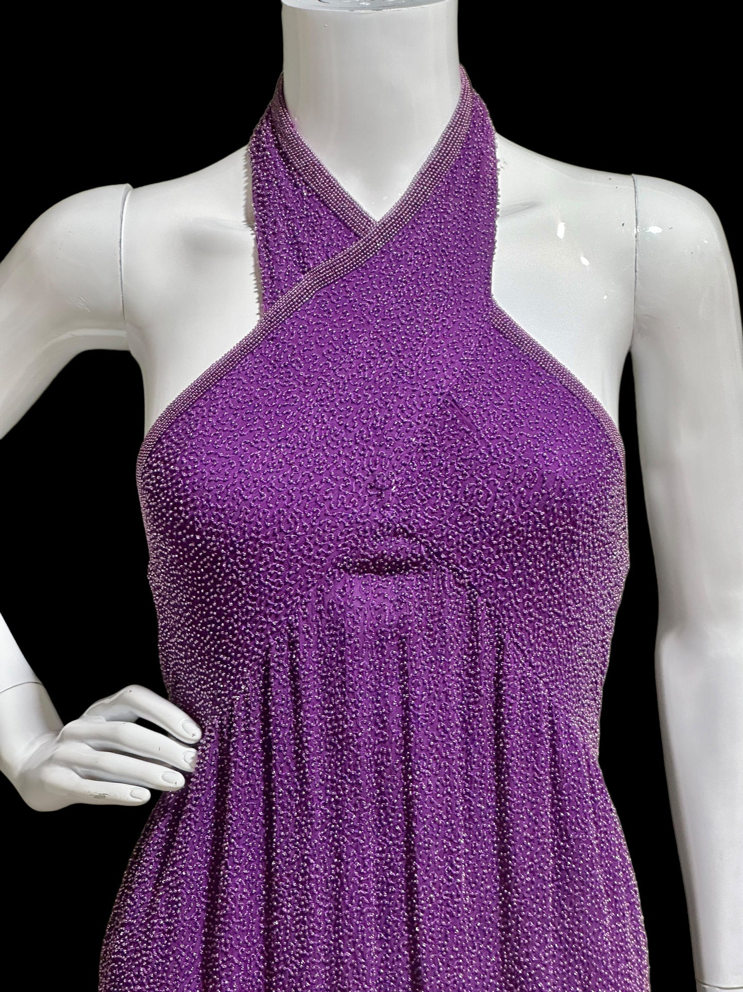 JEET vintage evening gown, Purple Beaded Silk Sheath gown, Halter slip dress