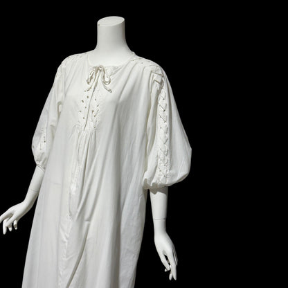 KEYLOUN, vintage 1970s caftan dress,  white cotton zip front Hippie Boho Kaftan Dress