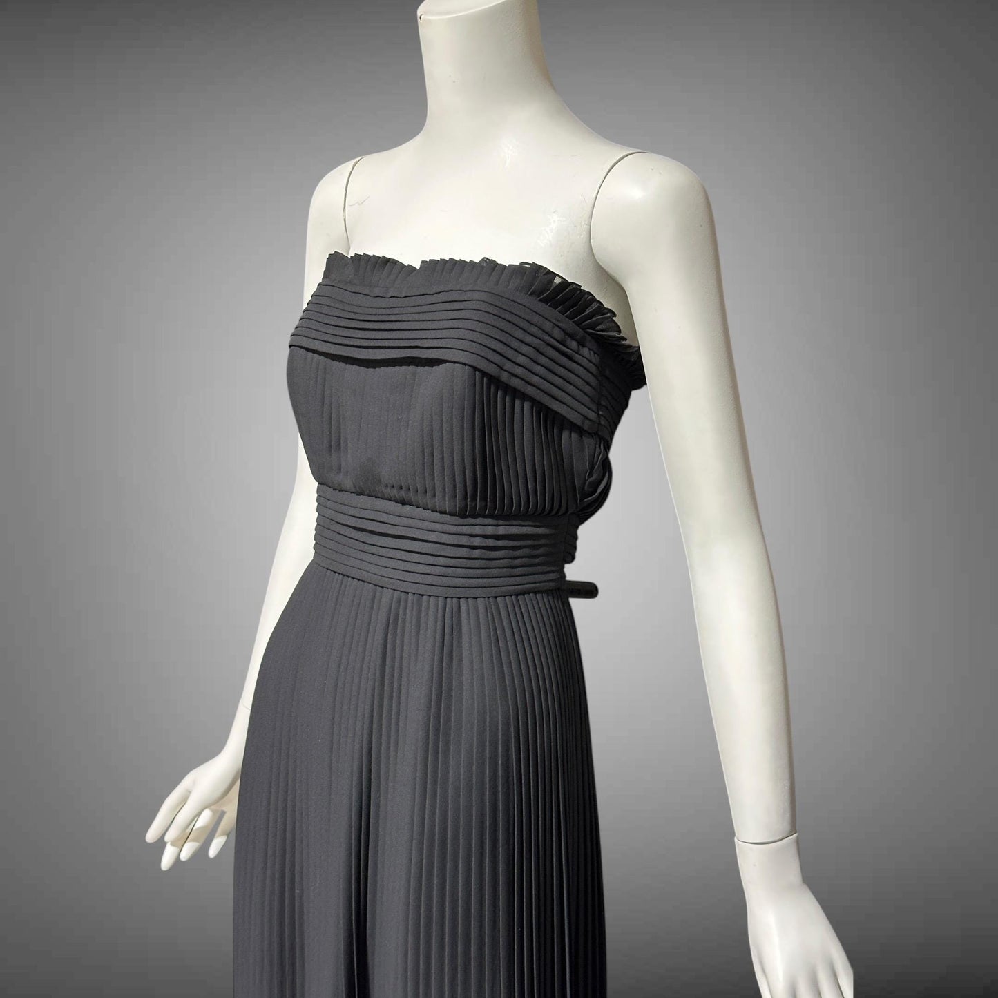 PILAR ROSSI COUTURE evening dress, vintage 1990s strapless pleated black gown