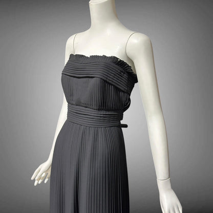 PILAR ROSSI COUTURE evening dress, vintage 1990s strapless pleated black gown