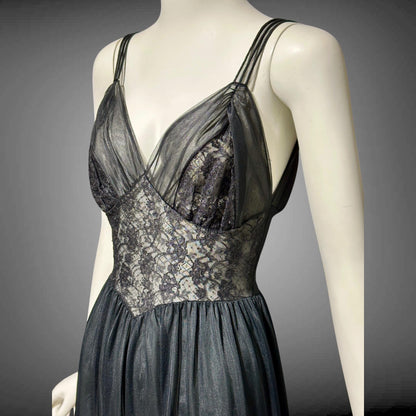 Rogers vintage 1950s Black Lace Nylon Nightgown Slip Dress