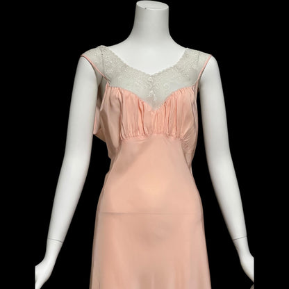 LAURA LANE, vintage 1940s nightgown slip dress, Shiny petal pink bias cut night dress, full length