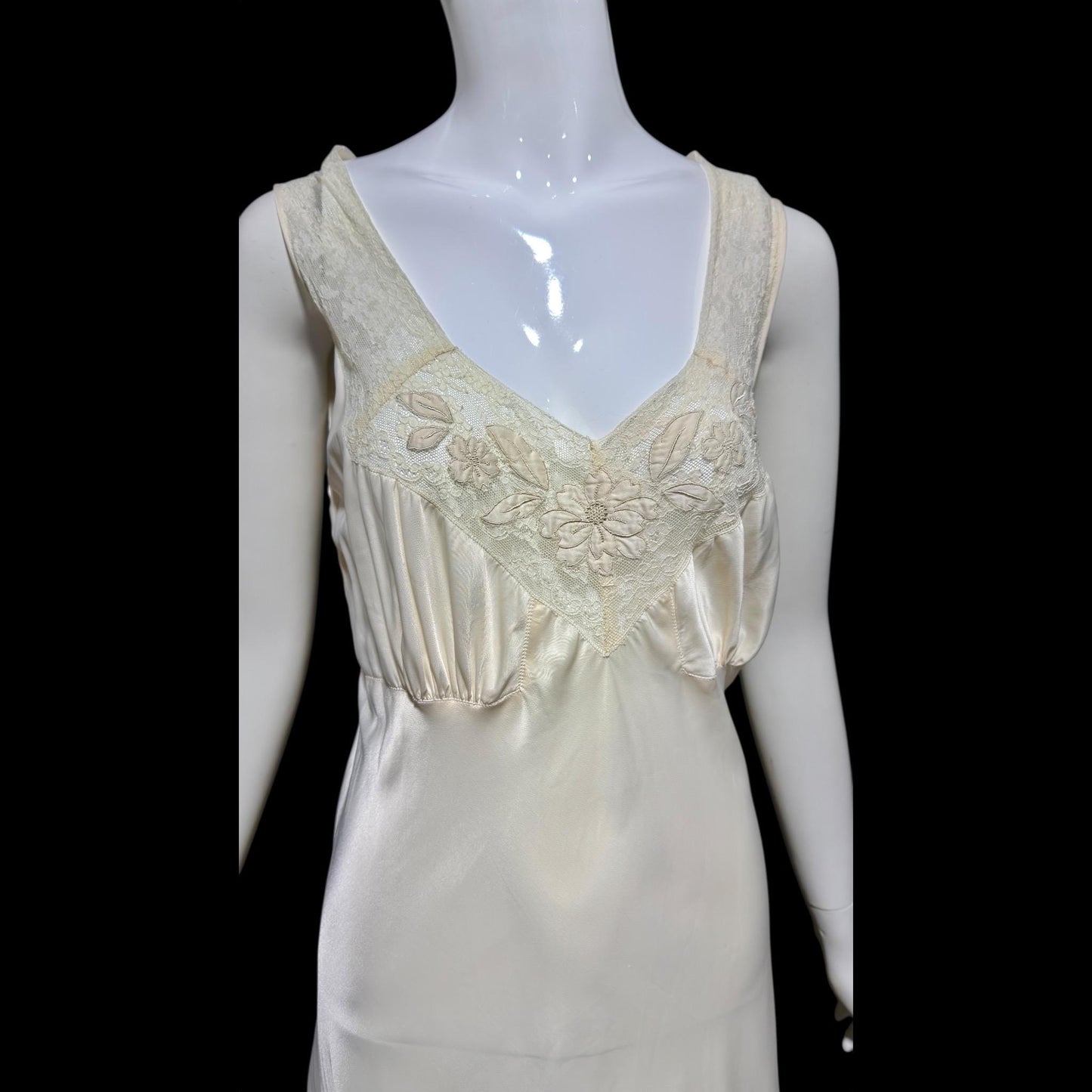 LAURA LANE Vintage Nightgown slip dress, 1940s pearly white satin Lingerie Dress, Medium