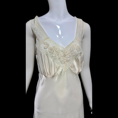 LAURA LANE Vintage Nightgown slip dress, 1940s pearly white satin Lingerie Dress, Medium