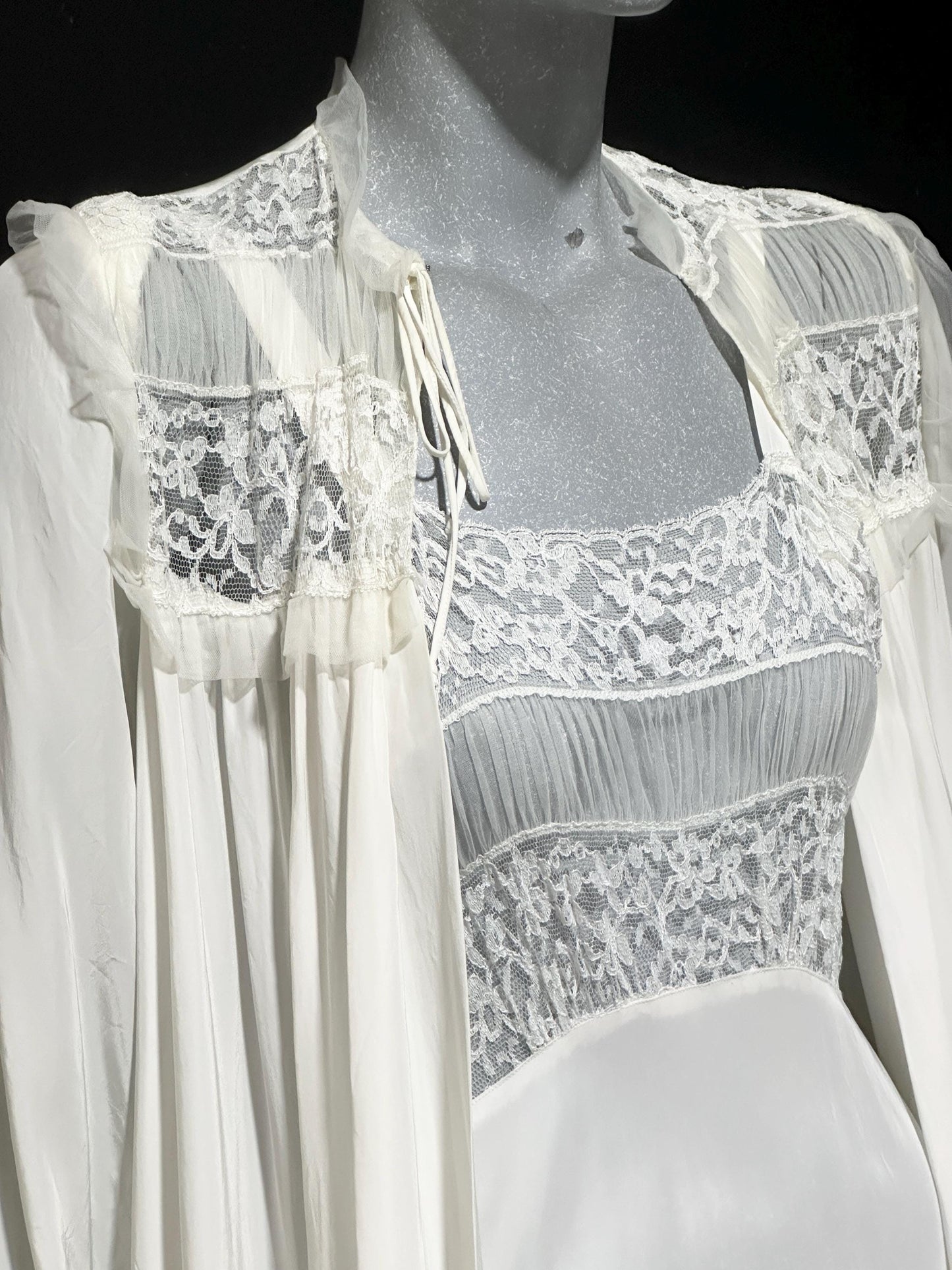 TULA Vintage 1940s Nightgown Robe Set: Bridal White Peignoir Dressing Gown & Slip Dress