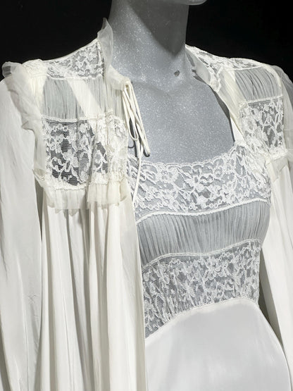 TULA Vintage 1940s Nightgown Robe Set: Bridal White Peignoir Dressing Gown & Slip Dress