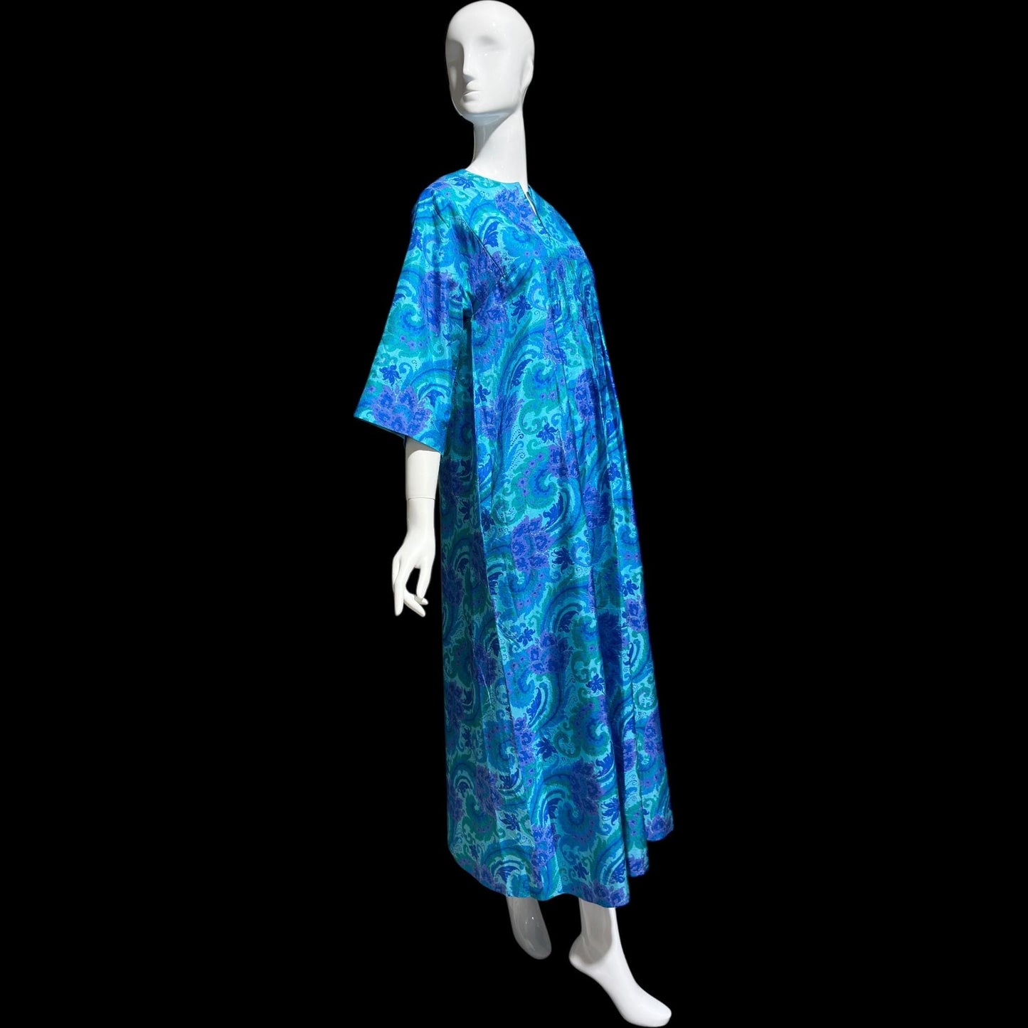 1970s vintage Thai Silk Caftan dress, JIM THOMPSON? blue and purple silk paisley Hippie Boho Dress