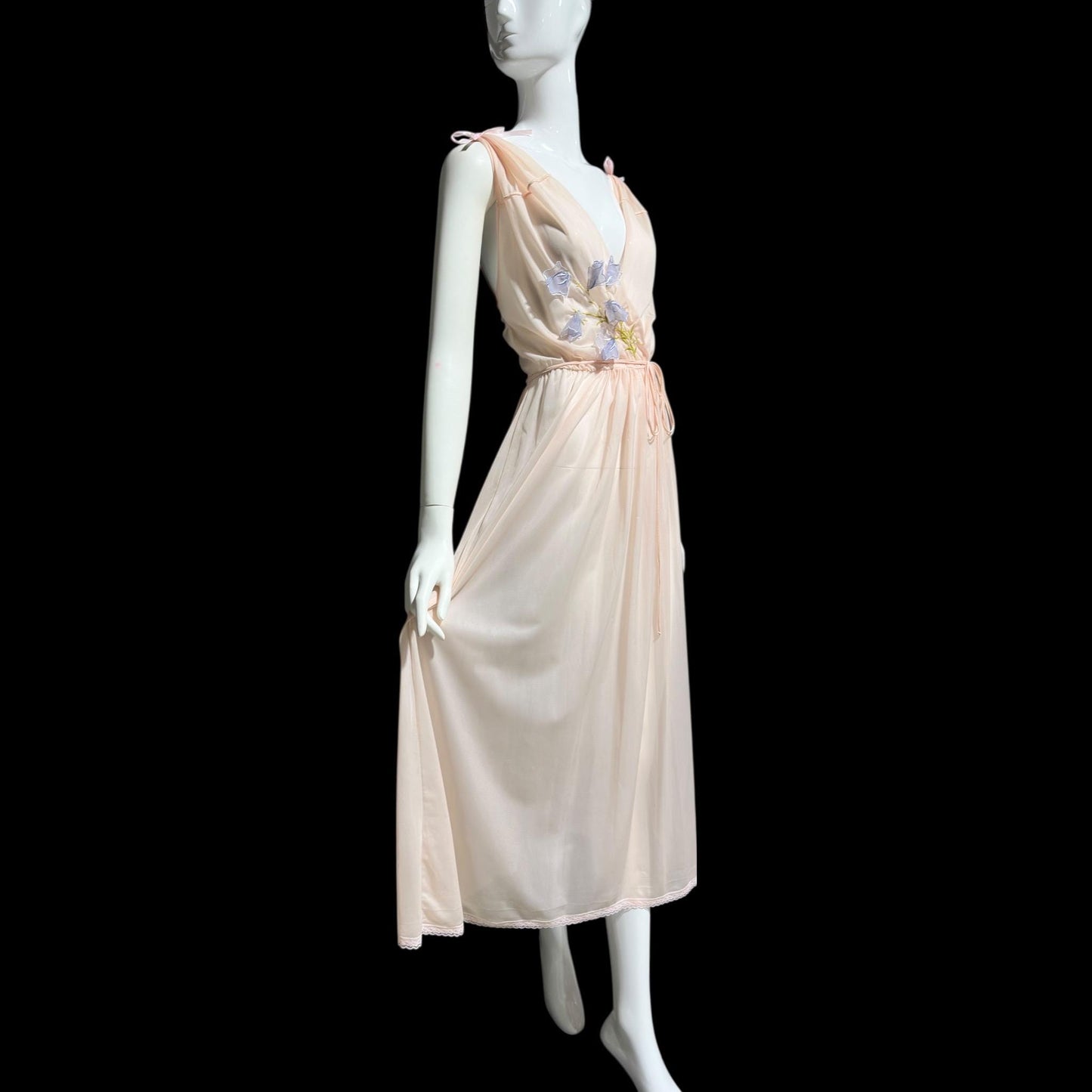 KICKERNICK Vintage 1940s Nightgown Slip dress: Sheer Pink Grecian Goddess gown with flowers