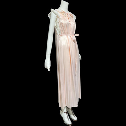 GODFRIED, vintage 1940s nightgown, Pink Bur-mil Rayon with white eyelet lace and waterfall back