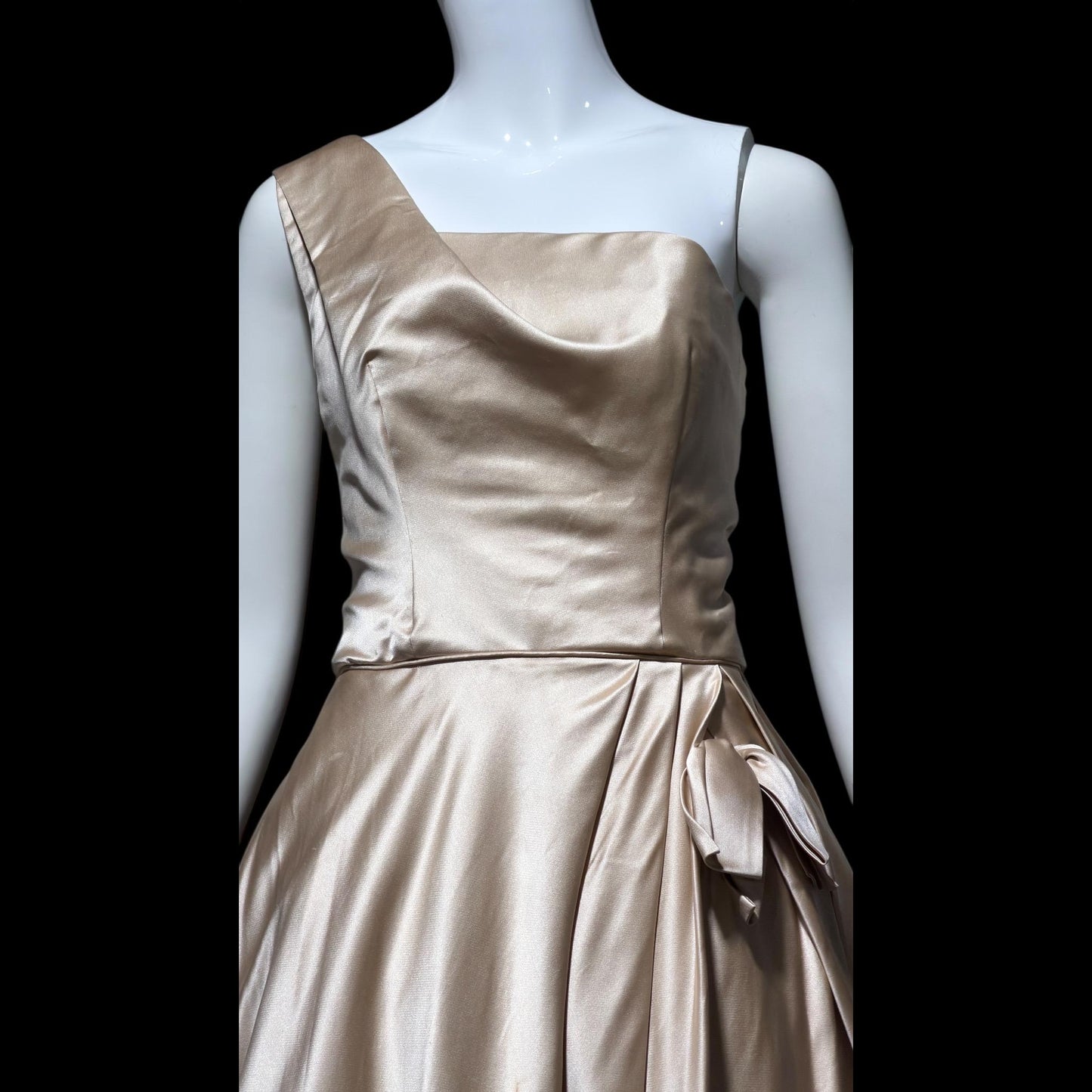 NAN DUSKIN vintage Evening Dress Ball Gown: 1940s Almond Taupe All Silk one shoulder gown