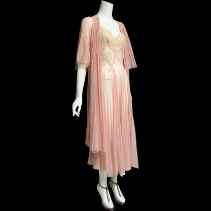VANITY FAIR Peignoir set, Vintage 1940s Dusty Pink pleated bridal slip dress and robe