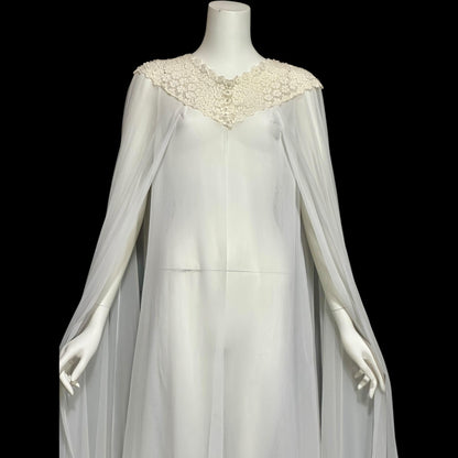 COUTURE INTERNATIONALE by Norman Hartnell, vintage dressing gown, 1960s sheer double chiffon white robe