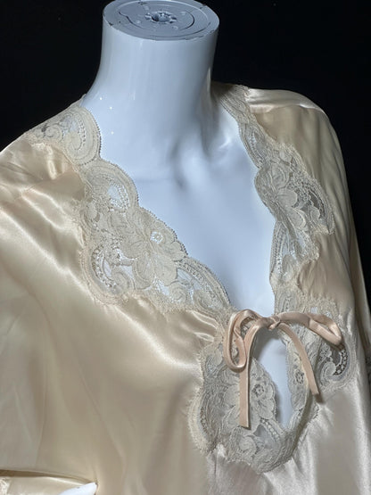 BLANCHE Ralph Montenero, vintage 1970s satin lounging cocktail party pajamas, Poncho Top and wide leg bottom PJ set
