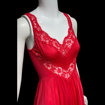 OLGA vintage 1980s nightgown slip dress, 9295 Bodysilk Lipstick Red full sweep night gown dress, stretchy