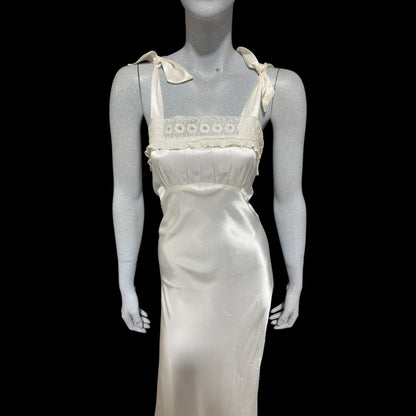 1940s vintage Nightgown slip dress, Shiny bias cut bridal white full length night dress