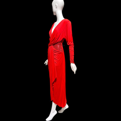 TADASHI Vintage evening dress gown, 1980s glam red sequin sarong gown