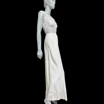 ARISTOCRAFT vintage 1940s nightgown slip dress, white sheer lace gown, bridal negligee lingerie dress