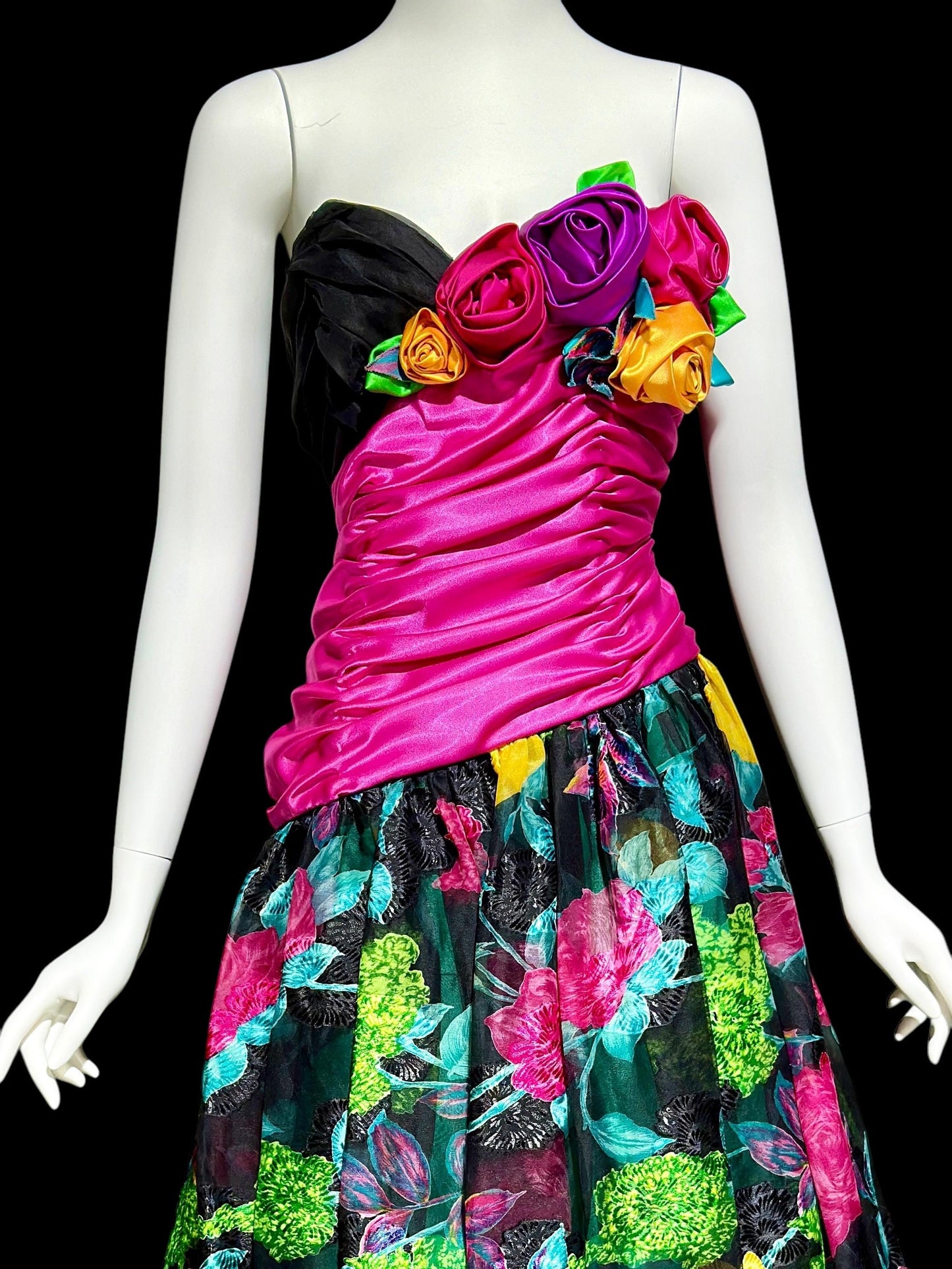 EUGENE ALEXANDER 1980s vintage evening dress, floral rosette floral ball gown, 38 bust