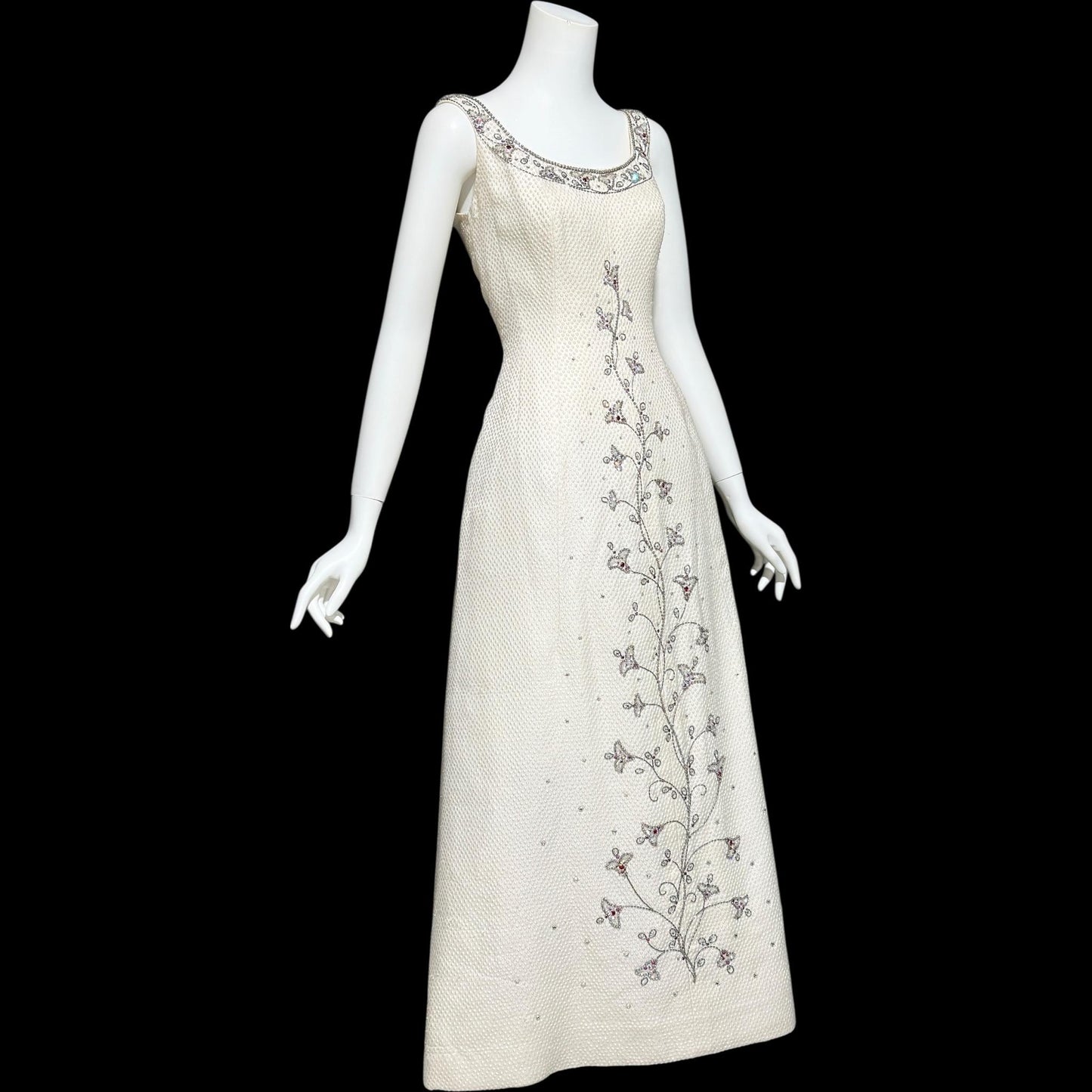 JEAN LOUIS 1960s vintage White beaded evening dress, ball gown Wedding dress, Beads and Rhinestones Sparkle