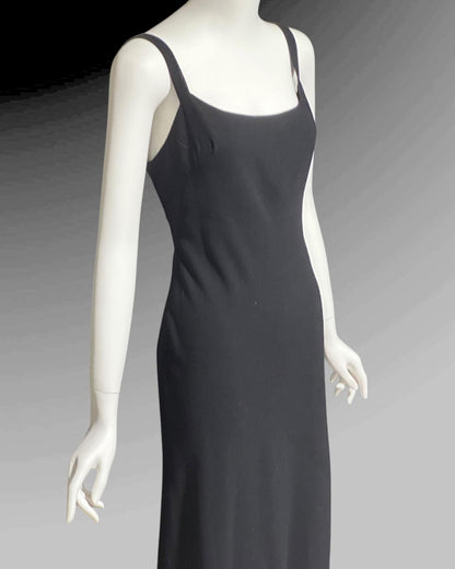PAULINE TRIGERE, vintage 1980s evening dress, Black crepe sheath slip dress