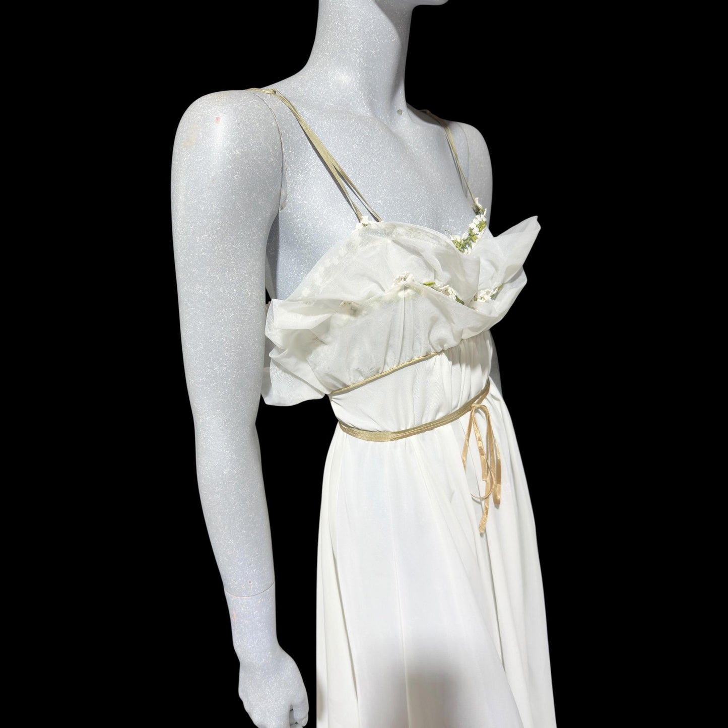 EYEFUL vintage 1950s nightgown slip dress, ethereal fairy garden nymph white nylon w/ lilies of the valley