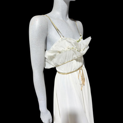 EYEFUL vintage 1950s nightgown slip dress, ethereal fairy garden nymph white nylon w/ lilies of the valley