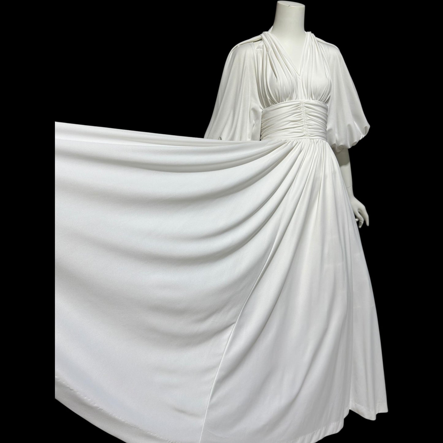 JACK HARTLEY, vintage 1970s evening gown dress, white jersey summer party dress