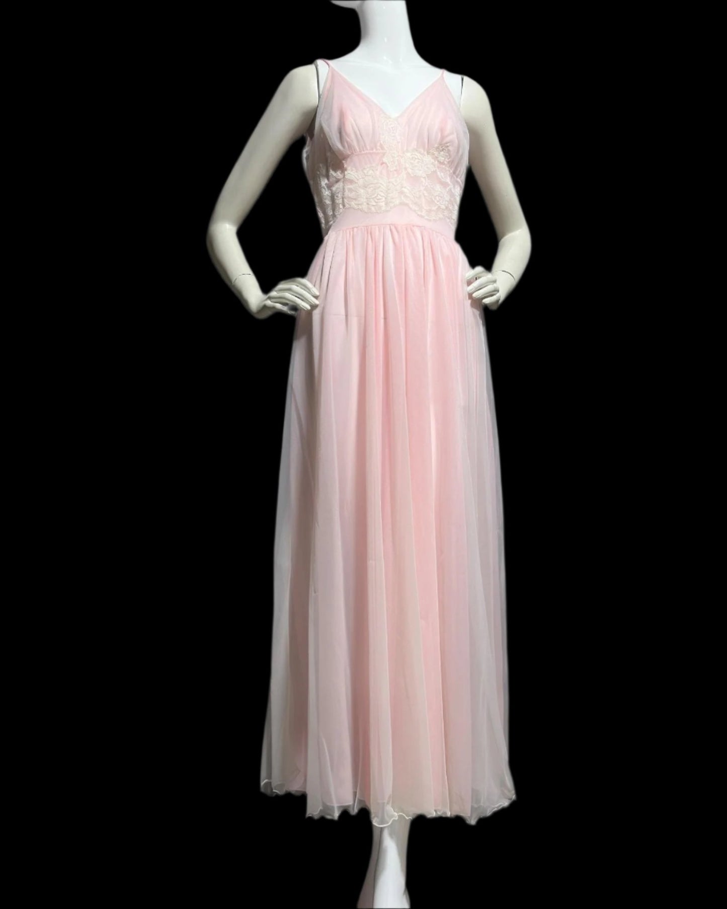 GLYDON'S Hollywood 1950s vintage nightgown, slip dress, sheer pale pink full length night dress