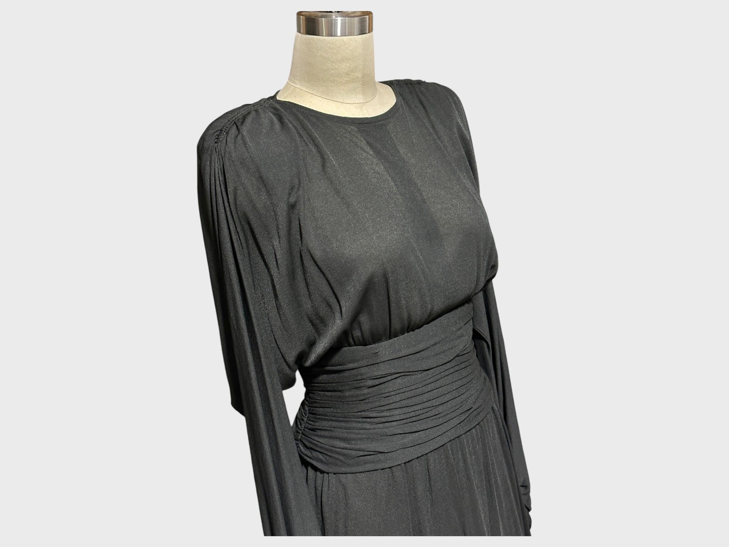 ADELE SIMPSON 1980s vintage evening dress, Sheer Black cocktail party dress, Batwing Sleeves, Keyhole Back