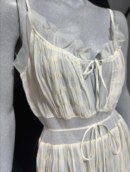 IRIS vintage 1930s Nightgown slip dress, ethereal white sheer waffled nylon lingerie dress