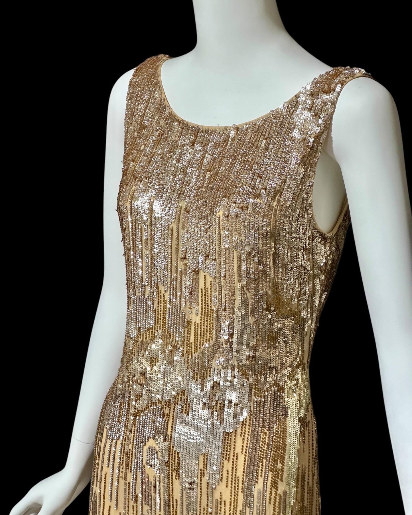 Y2K Gold sequins & pink feathers flapper style party cocktail dress, Custom Made Slip Tank Dress