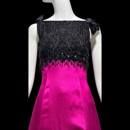 BELLVILLE SASSOON Vintage evening dress gown, SAKS 1980s Black Magenta beaded gown