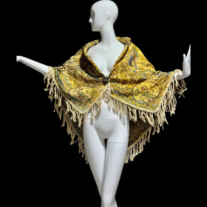 1800s Antique Vintage Silk Tapestry, Victorian Russian fringed jacquard shawl, Tablecloth or Wrap