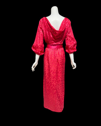 VICTOR COSTA, vintage 1970s evening dress, Hot Pink cowl back gown