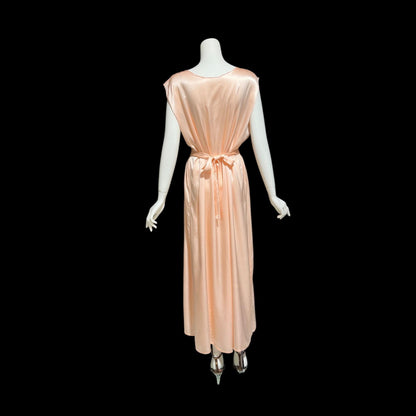 1930s vintage Nightgown slip dress, peachy pink silky smocked night dress