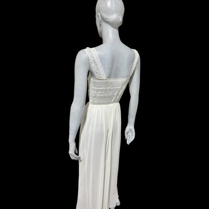 RADCLIFFE vintage 1940s nightgown robe set, bridal white chiffon wedding peignoir slip dress set