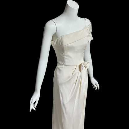 TOMASZ STARZEWSKI Saks Fifth Ave, vintage 1990s wedding dress, silk one shoulder bridal gown, London Designer gown